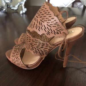 SCHUTZ brown leather sandals tie at the ankles